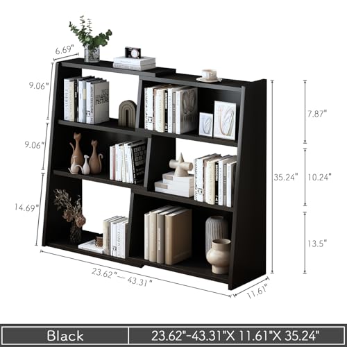 IOTXY Wooden Extendable Shelf Bookcase - 3-Tier Ladder Low Short Bookshelf for Small Space or Corner, Black, S - color: Black, size: Small