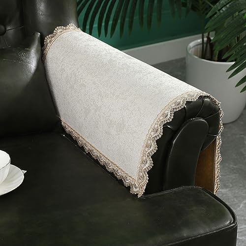 MINJIATEX Couch arm Covers,Non-Slip lace Sofa arm Covers Set of 2 Washable Sofa armrests Covers for Living Room Recliner Chair arm Cover Protectors for Leather Sofa armrest slipcover (GYDF-Beige) - color: Gydf-beige
