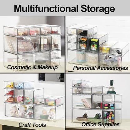 Acrylic Makeup Organizer, 10 Drawers Clear Storage Organizer Desktop Stackable Storage Drawers, Plastic Organizer Bins for Makeup, Stationery, Cosmetics, Vanity, Bathroom,Cabinet,Pantry Office Desk - style: 10 Drawers