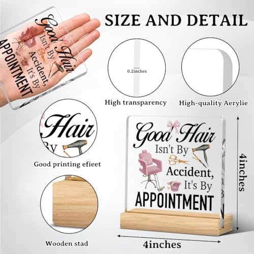 Hair Salon Decor, Funny Hairdresser Gifts, Pink Salon Decor for Hair Stylist, Thank You Gift for Hairstylist Women, Good Hairs Isn't By Accident Acrylic Sign Barber Shop Desk Shelf Decoration - color: Good Hair Isn't By Accident