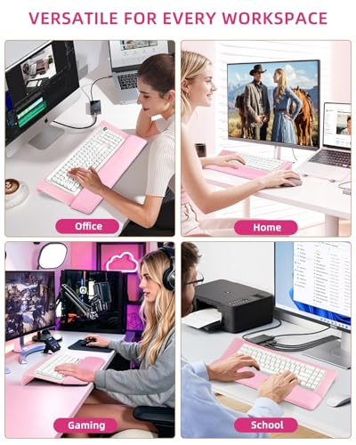 Keyboard Stand with Wrist Rest - Comfortable Wrist Pad for Easy Typing, Keyboard Tray for Office, Home, School (Fits Most Standard Keyboards) (Pink) - size: Pink