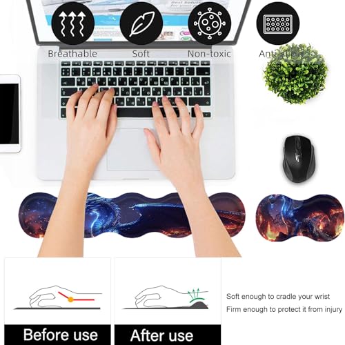 Bxgolkgd Desk Mat Set,Mouse Pad with Keyboard Wrist Rest & Mouse Wrist Rest,Wave-Shaped Design,Non-Slip Rubber Base,Ergonomic Desk Mat for Home,Office,Gaming,Dragon - color: Dragon
