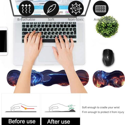 Bxgolkgd Desk Mat Set,Mouse Pad with Keyboard Wrist Rest & Mouse Wrist Rest,Wave-Shaped Design,Non-Slip Rubber Base,Ergonomic Desk Mat for Home,Office,Gaming,Dragon - color: Dragon