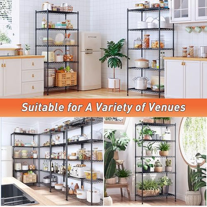 Romorgniz 5-Tier Shelf 1010LBS Storage Shelves Adjustable Wire Shelving,Tool-Free Assembly,Metal Shelving Unit for Kitchen Pantry Closet Laundry Bathroom 59" Hx21.7 Wx13.8 D - size: 59"Hx21.7"Wx13.8"D-Black