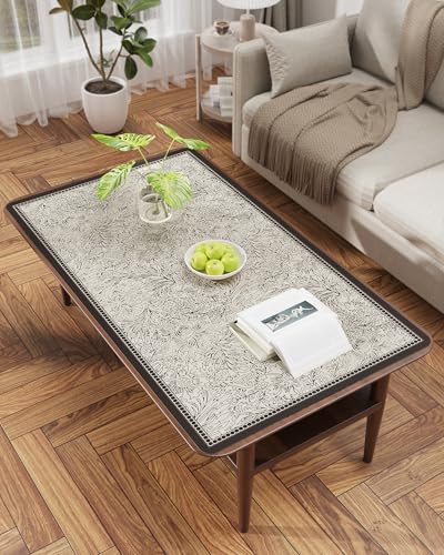 PVC Desk Mat Vintage Table Cover Protector, Non-Slip Writing Desk Pad for Laptop & Keyboard, Waterproof Desktop Mat for Office Home Coffee Kitchen Dresser (Floral Beige, 42” x 96") - color: Floral Beige, size: 96" x 42"
