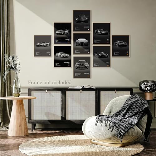 CSLGQGV Car Poster Vintage Racing Car Wall Art Supercar Canvas Prints Painting For Men Room Pictures Guys Dorm Room Aesthetics Decor Bedroom Office (Unframed,8×10inch,9pcs) black - color: Black, size: 8" x 10" Poster