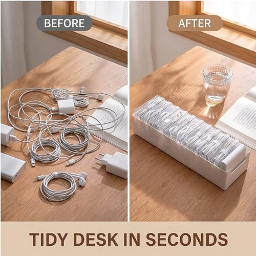 2 Pack Cable Organizer Box with 22 Mini Boxes, Clear Cord Storage Case