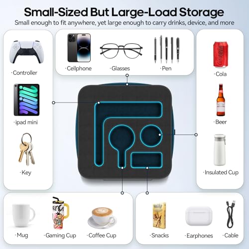 Couch Cup Holder Pillow, Sofa and Bed Caddy for iPad, Kindle, Switch, Game Controller, Remotes, Phones, Small-Sized Cup and Drink Holder for Couch, Bed, Desk, Car, Beach, Bathroom Cup Holder, Black - color: Black, size: M-13"×13"×3.2"