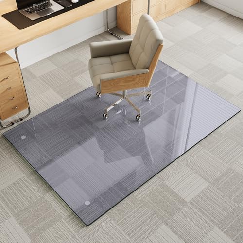 Tempered Glass Gray Chair Mat for Carpet & Hard Floor, 36"x55" Office Chair Mat - Heavy Duty & Scratch Resistant, Non-Slip Pads, Rounded Corners & Polished Edges - color: Grey, size: 36"x55"