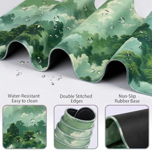 Green Cloud Mouse Pad and Keyboard Wrist Rest 4PCS Extended Forest Mountain Aesthetic Large Desk Mat Pad Set Memory Foam Non-Slip Cute Ergonomic Gaming Mouse Pad Wrist Support for Computer Home Office - color: 4pcs Green Sky
