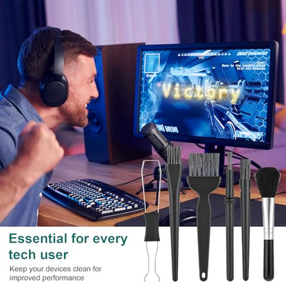 6Pcs Keyboard Brush - Keyboard Cleaning Kit with Keycap Puller & Switch Puller, Pp Handle Nylon Brushes, Anti-Static Dust Removal Tool for Computer Laptop Camera Electronics