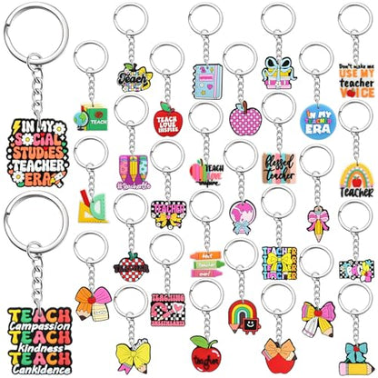Keychains Bulk,Funny Key Chain for Prizes Incentives Holiday Gifts Birthday Party Favors - color: 30pcs Teacher Keychains