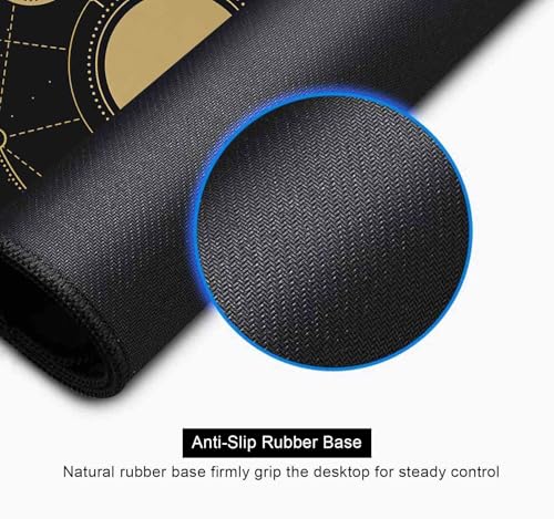 Moon Phases Large Gaming Mouse Pad, Celestial Cycle Lunar Chart Black and Gold Desk Pad, Stars in Space Horoscope Desk Mat, Mystical Astronomy Mousepad for Gamer Home&Office, 31.5x11.8 in - color: Moon Phase on Black