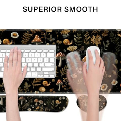 Desk Pad and Keyboard Wrist Rest, Large Mouse Pad + Keyboard Pad+Mouse Wrist Support, Non-Slip Desk Mat Protector for Office, Home 31.5×11.8 Inches Mushroom - color: Mushroom