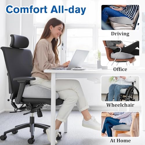 CushyOasis Seat Cushion, Chair Cushions, Office Chair Cushions, Anti-Slip Bottom & Removable Cover Tailbone Pain Relief Cushion, Memory Foam Seat Cushion, 5.28 in Thick (Light Grey) - color: Light Grey, size: X-Large