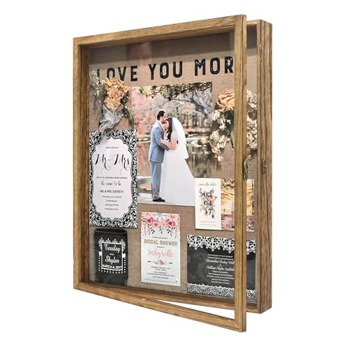 GraduatePro Shadow Box Frame 16x20 Display Case with Linen Back, Real Glass Window Door with Hinge, Picture Frame Wedding Bouquet Memorabilia Medals Photos Memory Box for Keepsakes, Carbonized Brown - color: Carbonized Black, size: 16"x20" (40.6x50.8 cm)