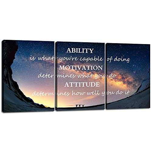 Motivational Quotes Canvas Wall Art Inspirational Ability Motivation Attitude Saying Words Posters Prints Entrepreneur Quote Home Office Bedroom Decor 3 Panels Ready to Hang - 36" W x 16" H - color: Art-08, size: 36"W x 16"H