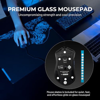XVX Black Kanagawa Glass Mousepad 4.0, Hard Mouse Pad for Gaming, Ultra-Smooth Micro-Etched Surface Mouse Mat with Non-Slip Rubber Base(410mm*310mm) - color: Black(Kanagawa)