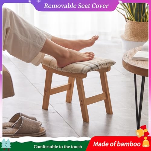 Kitsanery Foot Stool,Ottoman,Bamboo Small Sofa Foot Rest Under Desk,Extra Seating for Living Room, Bedroom and Kitchen (Natural Stool Legs - Stripes Surface) - color: Natural Stool Legs - Stripes Surface