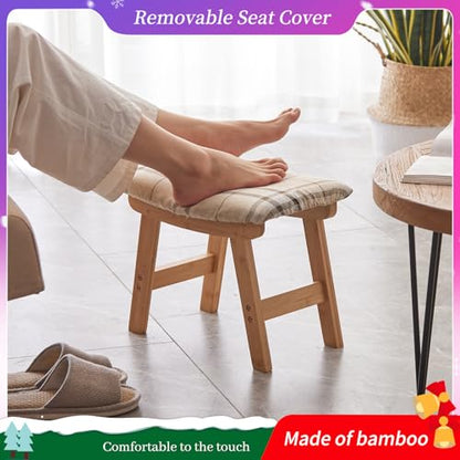 Kitsanery Foot Stool,Ottoman,Bamboo Small Sofa Foot Rest Under Desk,Extra Seating for Living Room, Bedroom and Kitchen (Natural Stool Legs - Stripes Surface) - color: Natural Stool Legs - Stripes Surface