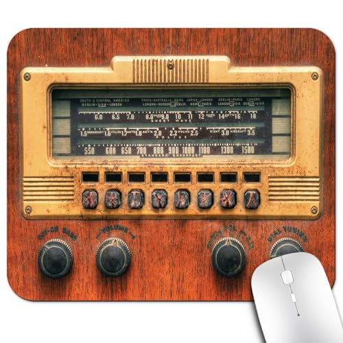 Antique Radio Mouse Pad, Retro Old Music Player Desk Mat | Enjoyment Holiday Theme Vintage Artwork Print, Anti-Slip Rubber Base, Silky Smooth Surface, Cute Office/Gaming Mousepad - color: Color_CNc