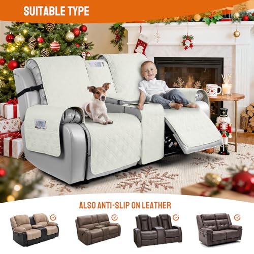 VANSOFY Loveseat Recliner Cover with Console 100% Waterproof Sofa Slipcovers Non-Slip Reclining Couch Cover Split Sofa Covers Furniture Protector for Pets, Dogs(Off White) - color: Off White