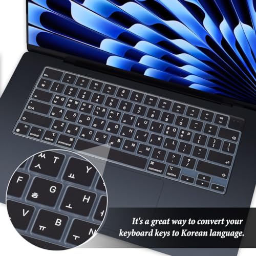 Korean Keyboard Cover for Apple 2026 2025 2024 2023 MacBook Air Laptop with M5 M4 M3 M2 chip 15.3-inch A3448 A3241 A3114 A2941,MacBook Air 13.6 inch A3449 A3240 A3113 A2681 Skin Protector-Black - color: Black-Korean, size: MacBook Air 15"/Air 13" 2022-202