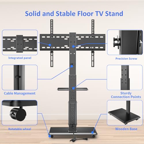 Rolling TV Stand with Power Outlet, Mobile TV Cart for 32-75 Inch TVs up to 110 lbs, 18 Adjustable Heights, Max VESA 600x400mm, TV Floor Stand with Swivel Mount/Shelf/Wheels, Fits for Bedroom, Outdoor - style: 2-GM-A01