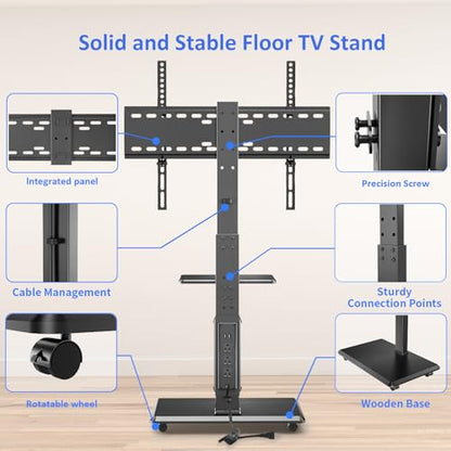 Rolling TV Stand with Power Outlet, Mobile TV Cart for 32-75 Inch TVs up to 110 lbs, 18 Adjustable Heights, Max VESA 600x400mm, TV Floor Stand with Swivel Mount/Shelf/Wheels, Fits for Bedroom, Outdoor - style: 2-GM-A01