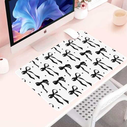 White Mouse Pad Black Bows, Cute Desk Mat Keyboard Pad for Computer Laptop Non-Slip Rubber Base, Stitched Edge, Black Office Pad Desk Accessories Girly Desktop Decor for Girls Women 23.6 x 11.8in - color: Black, size: 23.6" x 11.8"