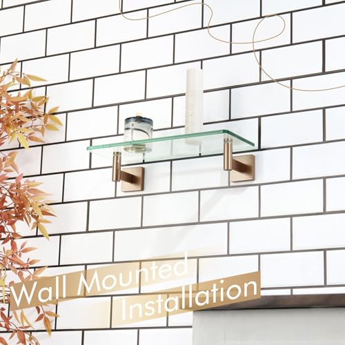 KOKOSIRI Wall Shelves Bathroom Hardware Glass Floating Shelf Small Hanging Rack Storage/Room Decor 12-Inch Champagne Bronze 2 Pack B1105CPG-L12-P2 - color: Champagne Bronze, size: 12-Inch(2 Pack)
