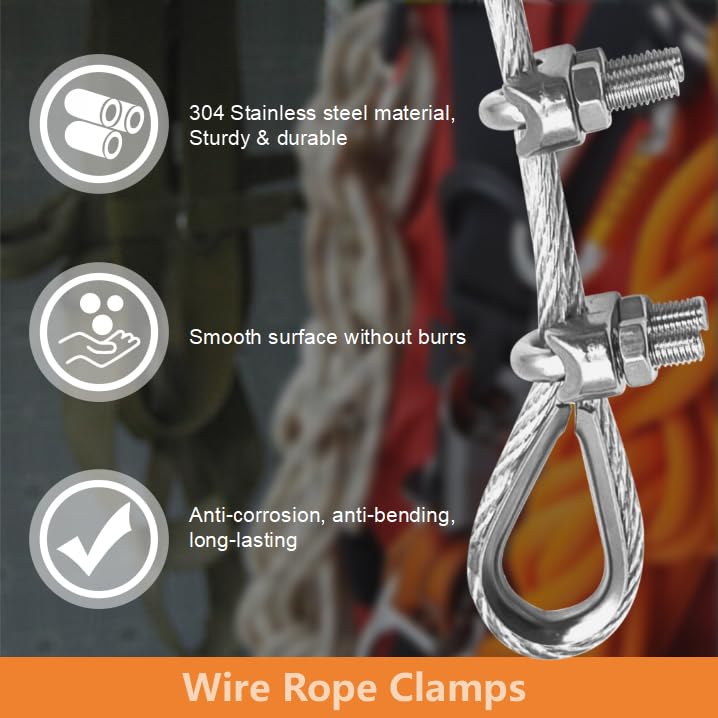 8 Pcs M6 Wire Rope Clamps Cable Clamps 4 Pcs1/4" Wire Rope Thimble U Bolt Saddle Fastener 304 Stainless Steel Cable Clamps - style: M6 - 1/4”