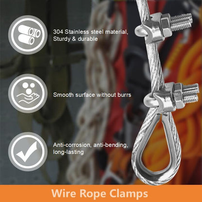 8 Pcs M6 Wire Rope Clamps Cable Clamps 4 Pcs1/4" Wire Rope Thimble U Bolt Saddle Fastener 304 Stainless Steel Cable Clamps - style: M6 - 1/4”