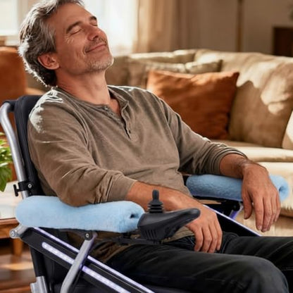 Threlaco 2 Pcs Wheelchair Armrest Covers Soft Fluffy Foam Wheelchair Armrest Pads Non Slip Arm Rest Cover Cushion Pad for Armchairs Office Chairs(Blue) - color: Blue