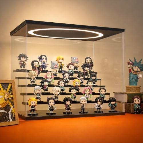 Acrylic Display Case with Adjustable LED Light, 6 L Tier Clear Display Box Dustproof Showcase for Action Figures, Collectibles and Mini Toys, Assembly Display Cabinet(Black 19.7*12.6*16.5in) - color: Black, size: 6 Tier 19.7×12.5×16.5in