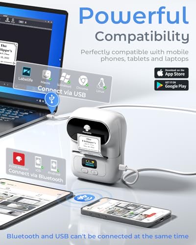 Phomemo Label Printer - M110 Address Label Maker Bluetooth Thermal Portable Label Maker Machine for Small Business, Barcode, Cable, Retail, Clothing, Barcode Printer Compatible with Phones & PC, White - color: White