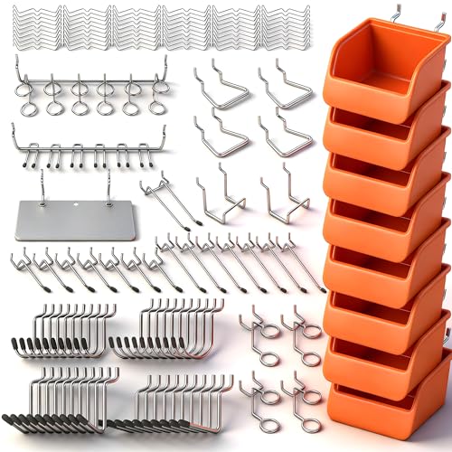 HORUSDY 150 PCS Pegboard Hooks Assortment Kit – 15 Types Heavy Duty Pegboard Accessories with Bins – Fits 1/8 & 1/4 Inch Pegboard Metal Hooks for Garage, Workshop, and Tool Organization - style: 150PCS