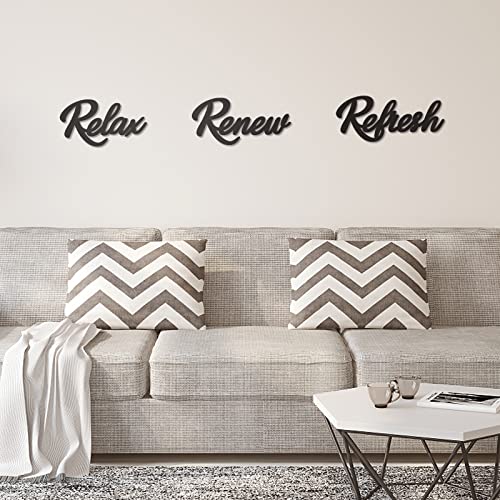 3 Pieces Bathroom Decor Black Wooden Bath Room Sign Bathroom Wall Art Farmhouse Relax Renew Refresh Sign (black) - color: Black