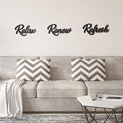 3 Pieces Bathroom Decor Black Wooden Bath Room Sign Bathroom Wall Art Farmhouse Relax Renew Refresh Sign (black) - color: Black
