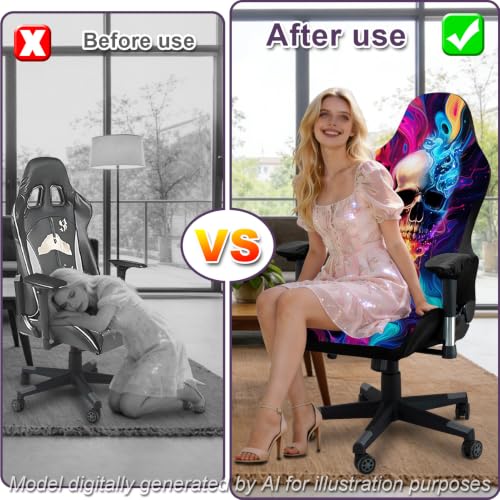 Gaming Chair Covers, 3D Printing Stretchable Soft Non-Slip Easy to Install Gamer Chair Cover with Armrest Cover(No Chair)(K) - color: K