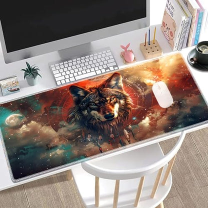 MTG Playmat, Smooth Surface Game Play Pad MTG TCG 24 x 14 inch with Storage Bag, Non-Slip Mouse Pad Card Fighting Game, The Dreamcatcher Wolf - color: The Dreamcatcher Wolf