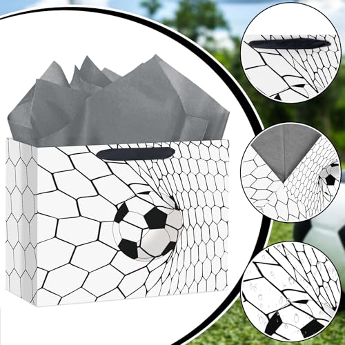 Hooqict Large Soccer Gift Bag Soccer Birthday Gift Bag with Handles, Wrapping Paper, Greeting Card for Kids Boys Teens Men Sports Themed Birthday Goodie Treat Party Favors - color: Soccer