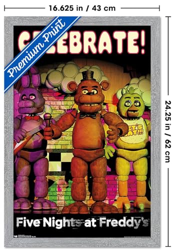 Five Nights at Freddy's - Celebrate Wall Poster, 22.4L" x 14.7W", Gray Framed Version - color: Gray Framed Version, size: 22.4"L x 14.7"W