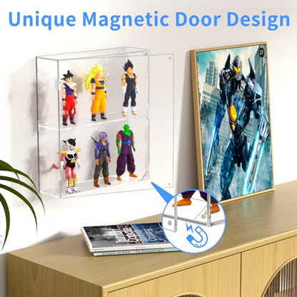 AITEE Acrylic Display Case, Clear Display Case for Funko Pop Figures, 2 Layer Wall Mounted or Desktop Dustproof Display Cabinet Shelf for Collectibles,Mini Toys,Rock, Amiibo - size: 2-Layer