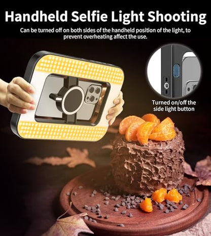 Magnetic 6000mAh RGB Selfie Ring Light for iPhone,448 LED Rechargeable Phone Light with Mini Tripod Stand, Double-Sided Magnet Handheld Stabilizer with Light for Magsafe/Phones/Video Recording/Photos