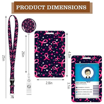 ID Badge Holder with Lanyard Fashionable ID Card Holders with Retractable Lanyards Soft Fiber Metal Clip Sturdy Buckle for Key Wallet Work Nurse Teacher (Cute Pink Ribbon) - color: Cute Pink Ribbon