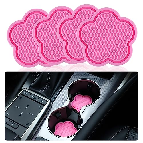 GaRhomxy Car Cup Holder Coaster, Universal Non-Slip Recessed Flower Shaped Cup Holders, Cute Car Accessories Interior for Women and Man Interior Sets 4 Pack (Pink) - color: Pink