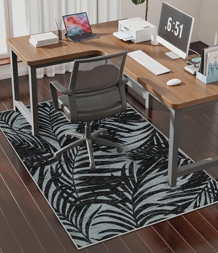 chakme Office Chair Mat for Hardwood Floor, 48"x36" Easy Glide Computer Desk Mat Protector for Rolling Chair Under Desk Rug Nonslip Backing, Machine Wash, (Leaf) - color: Black Gray Leaf, size: 36"x48"
