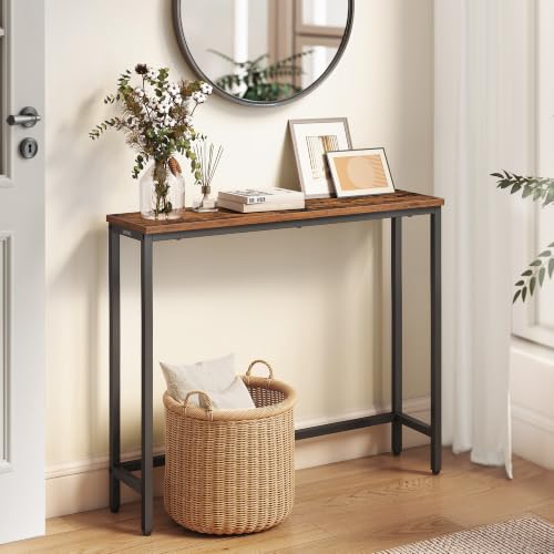 VASAGLE BARNET Collection - Console Table, Thin Narrow Entryway Doorway Table, One Piece Top, for Hallway Bedroom, Steel Frame, Modern, 1 Tier, Rustic Brown and Ink Black ULNT035KD01S - color: Rustic Brown + Ink Black, size: 1 Tier (7.9"D x 31.5"W x 32"H)