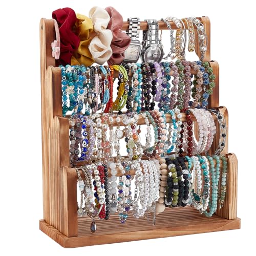 PH PandaHall 7 Tier Wood Bracelet Holder Jewelry Display Stand Bracelet Bangle Scrunchie Organizer Watch Display Stand Accessory Display Storage Organizer for Vendors Selling Craft Show Home, Brown - color: Brown